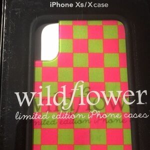 New Wildflower IPhone X/Xs Pink and Green Neon Checked Case